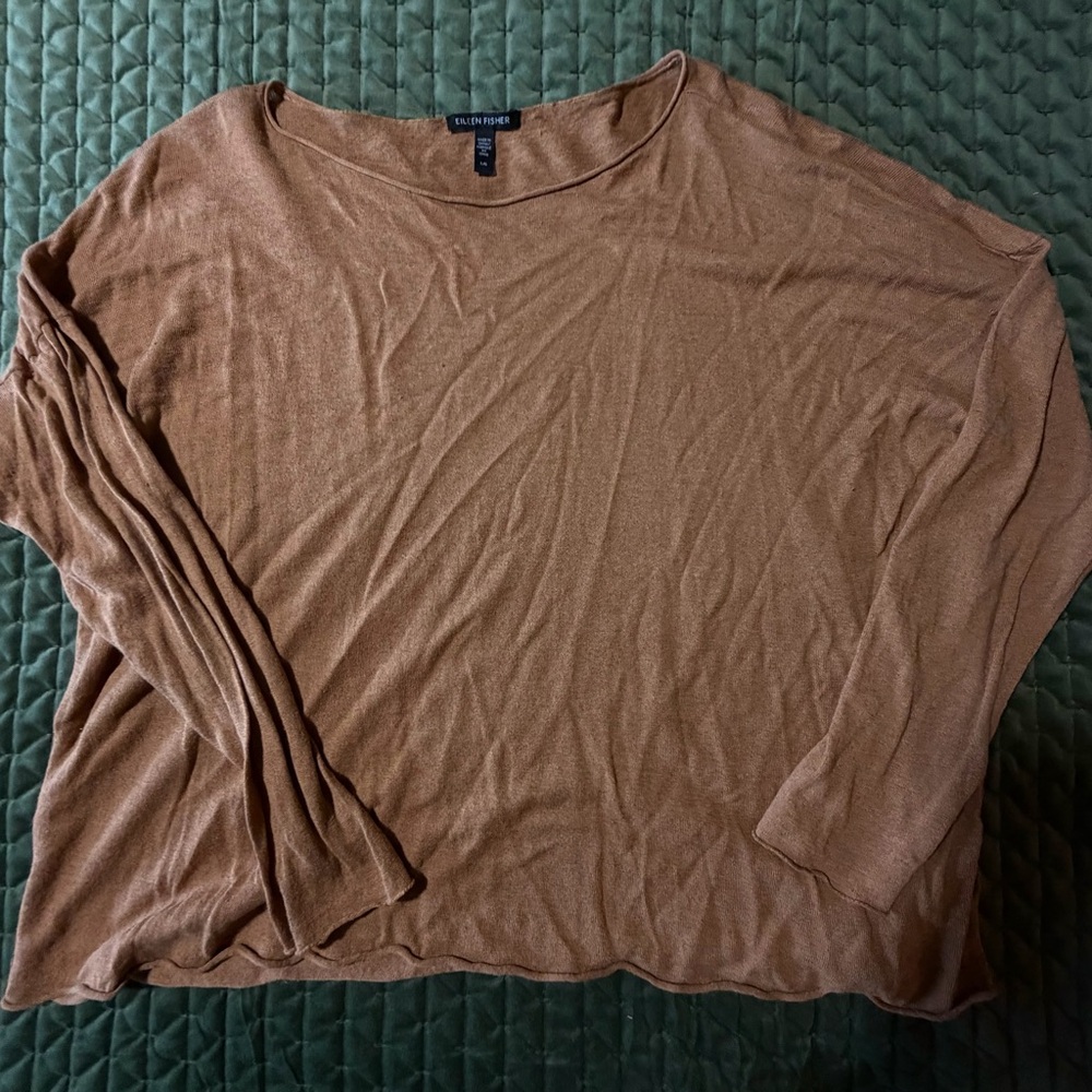 Eileen Fisher top lightweight linen cotton bateau neck‎ dropped shoulders large - Picture 2 of 11